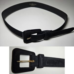 Saks Fifth Avenue Women's Black Suede Leather Belt Size S Chunky Square Buckle